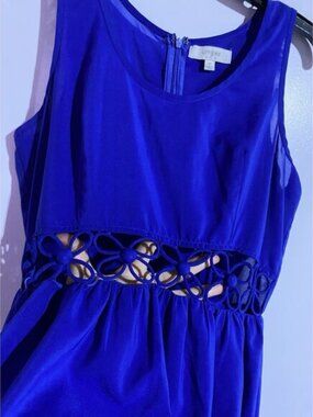 Umgee Dress M Blue Sleeveless High Low Coquette Flowy Girly Floral Beachy